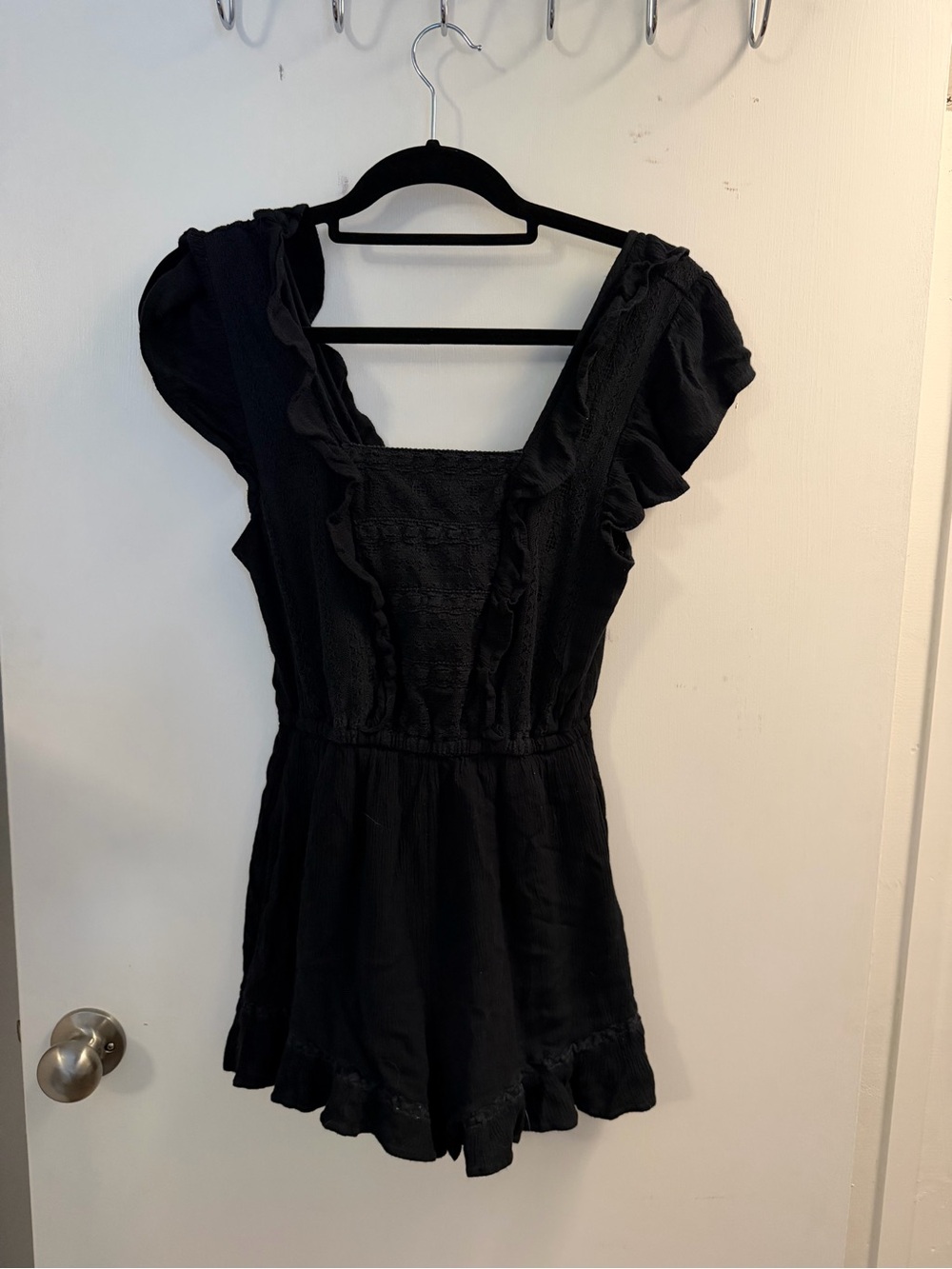 American Eagle Outfitters Black Ruffle Short Romper